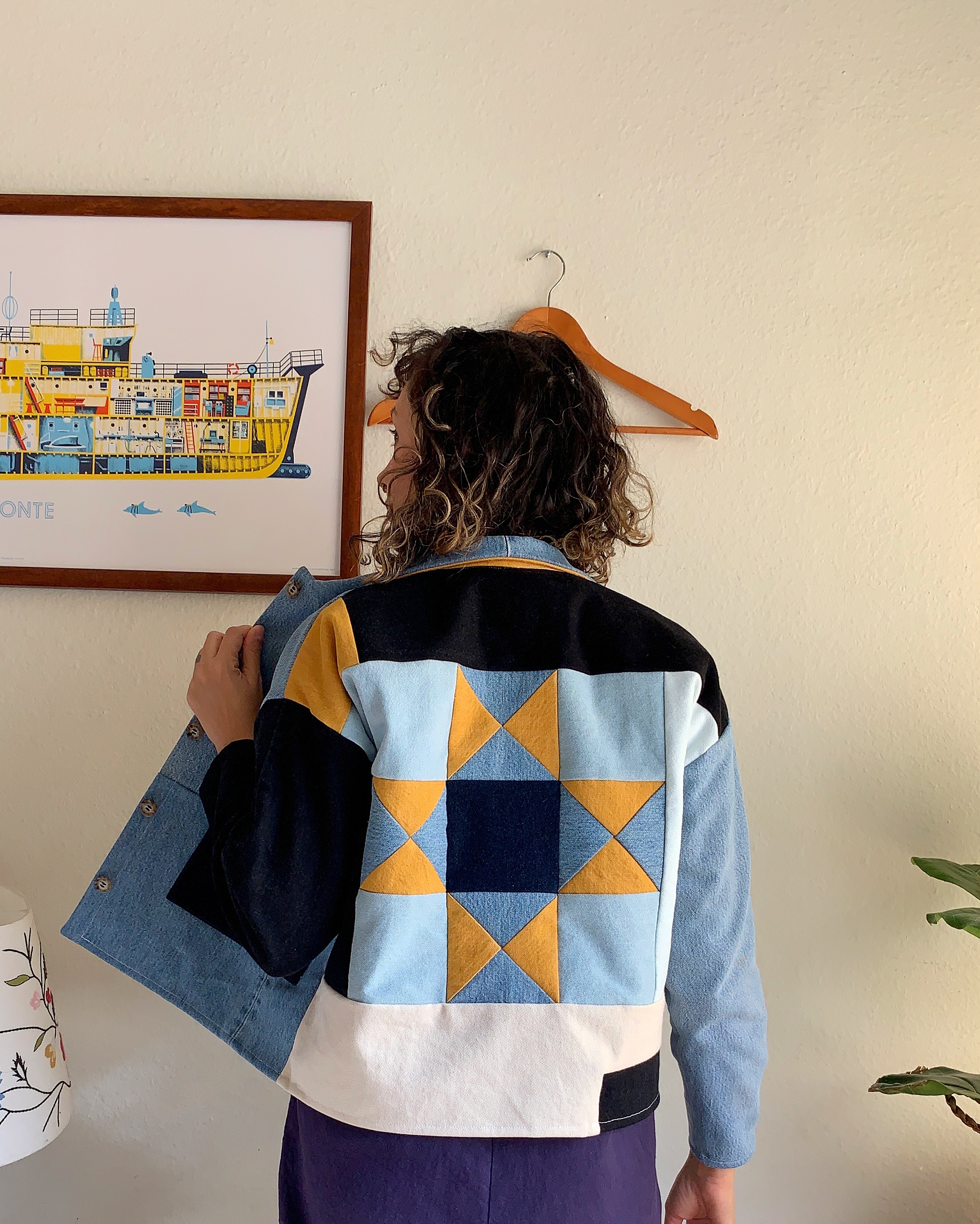 i made a patchwork denim jacket with recycled denim scraps